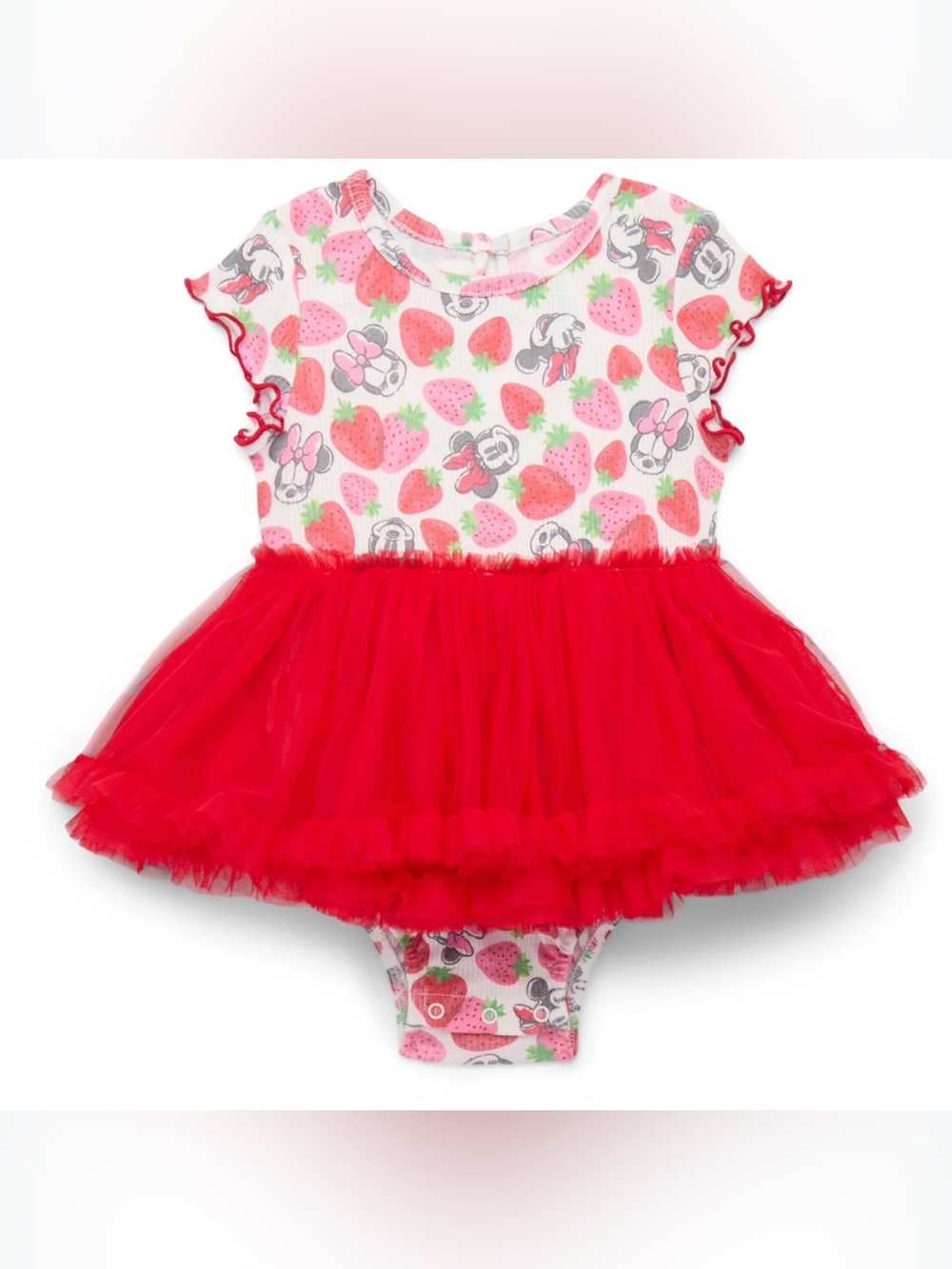 Disney Red & White Minnie Strawberry Tulle Dress Romper